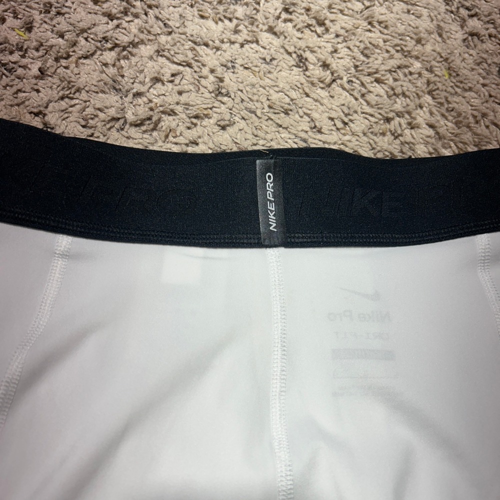 Nike Pro Dri-FIT Boys 3/4 Compression Tights White Black Waistband Size Large - Picture 9 of 12